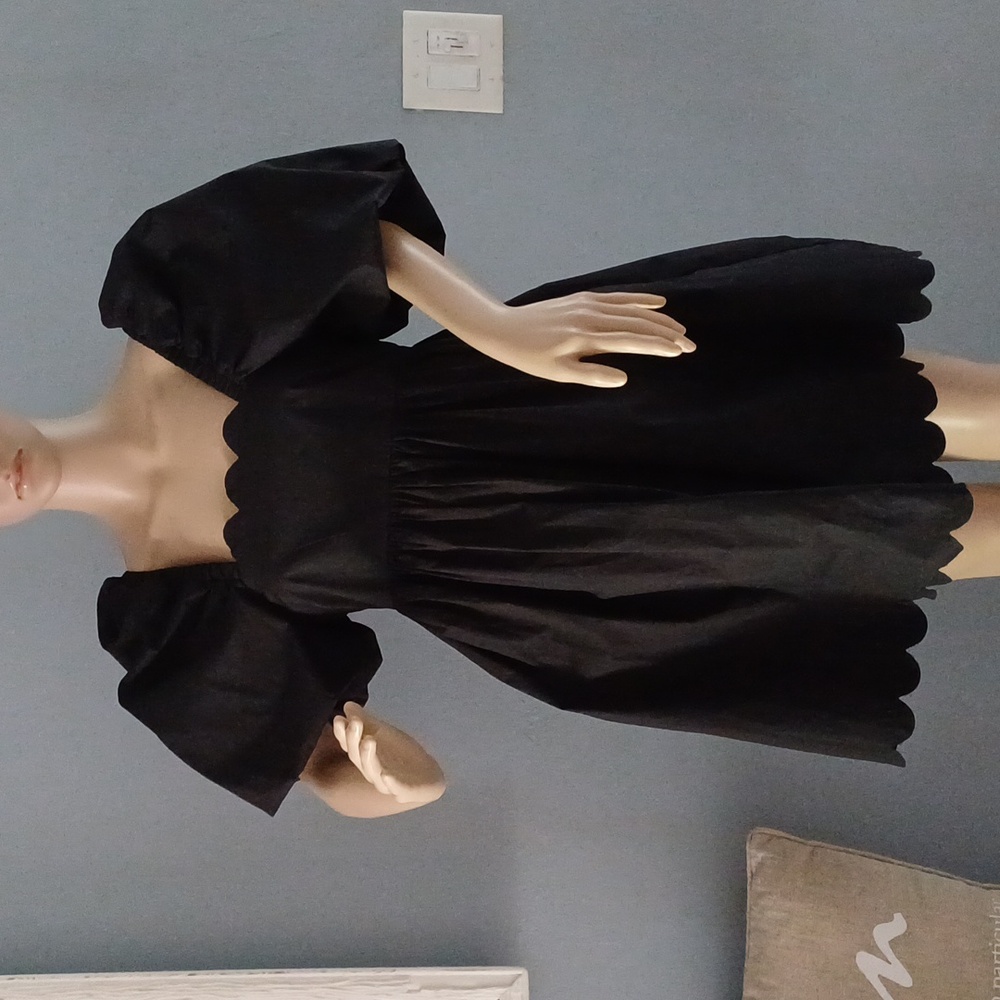 MEIMEIJ black scalloped baby doll mini dress puff sleeves 40 4 italy